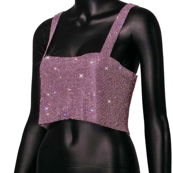 Women Sexy Sparkly Crystal Rhinestone Crop Top - Picture 2 of 7